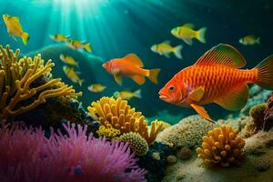 a coral reef with fish and corals. AI-Generated photo