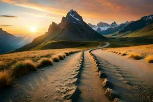 el la carretera a el montañas. generado por ai foto