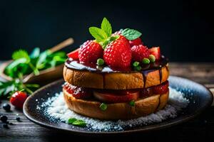 a strawberry cake with chocolate and strawberries. AI-Generated photo