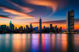 the city skyline at sunset in shanghai. AI-Generated photo