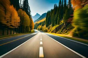 un la carretera con arboles y montañas en el antecedentes. generado por ai foto