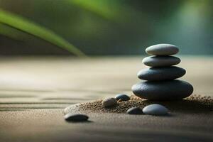 a stack of stones on a sandy beach. AI-Generated photo