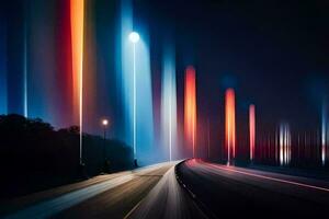 a long exposure photograph of a highway at night. AI-Generated photo