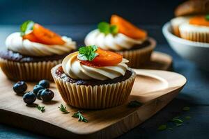 magdalenas con crema queso Crema y Fresco hierbas. generado por ai foto