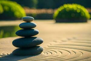 a stack of stones in a zen garden. AI-Generated photo