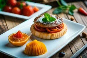 a plate with a pastry and fruit on it. AI-Generated photo