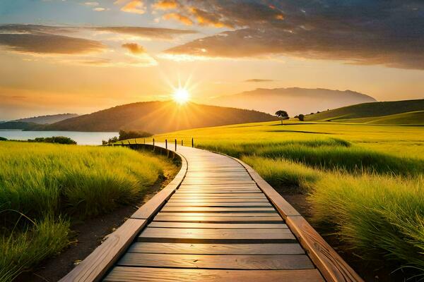 the path to the sunset. AI-Generated