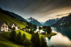 el casa en el lago. generado por ai foto