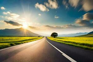 un largo la carretera con el Dom brillante en el distancia. generado por ai foto