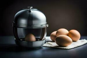 eggs in a metal egg cooker. AI-Generated photo