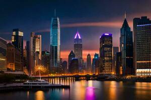 the chicago skyline at night. AI-Generated photo