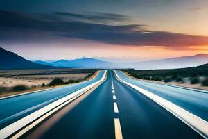 un largo vacío la carretera en el medio de en ningún lugar. generado por ai foto