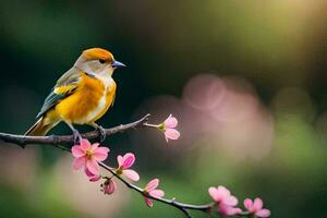 foto fondo de pantalla el pájaro, flores, primavera, el sol, el pájaro, el pájaro, el. generado por ai