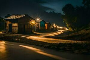 a long exposure photograph of a road at night. AI-Generated photo