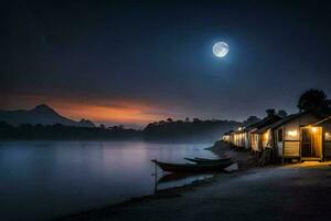 photo wallpaper the moon, the sky, the water, the moon, the lake, the moon. AI-Generated