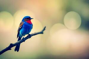 a colorful bird sits on a branch. AI-Generated photo