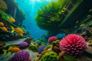 an underwater scene with colorful coral and fish. AI-Generated photo