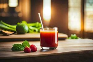 a glass of juice with raspberries and mint. AI-Generated photo