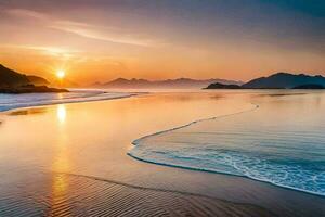 el Dom es ajuste terminado un playa con ondas. generado por ai foto