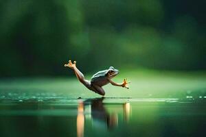 a frog jumping in the water. AI-Generated photo