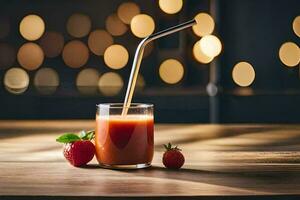 a glass of juice with a straw. AI-Generated photo