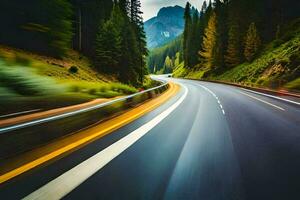a blurry image of a road in the mountains. AI-Generated photo