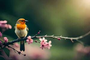 photo wallpaper the sun, bird, spring, flowers, the sun, bird, spring, flowers. AI-Generated