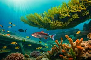 a coral reef with fish and other marine life. AI-Generated photo