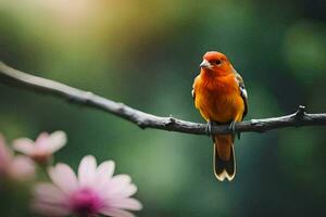 foto fondo de pantalla el pájaro, flores, naturaleza, pájaro, naranja, pájaro, pájaro, pájaro,. generado por ai
