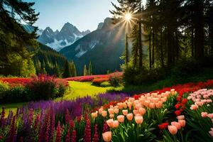 photo wallpaper the sky, flowers, mountains, flowers, flowers, flowers, flowers, flowers,. AI-Generated