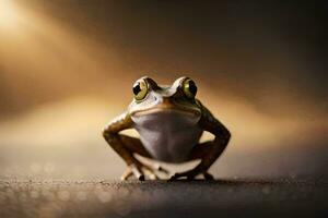 a frog is standing on a dark surface. AI-Generated photo