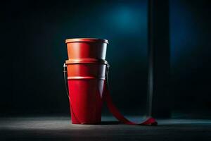 a red bucket with a red handle. AI-Generated photo