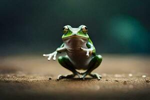 a frog is standing on its hind legs. AI-Generated photo