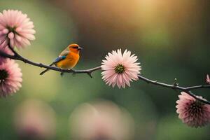 foto fondo de pantalla el pájaro, flores, naturaleza, primavera, el sol, el pájaro, flores. generado por ai