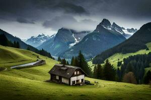 a small house in the mountains. AI-Generated photo