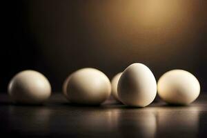 five eggs are lined up in a row. AI-Generated photo