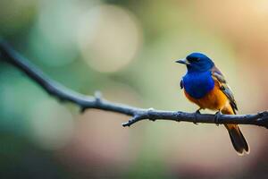 a colorful bird sits on a branch. AI-Generated photo