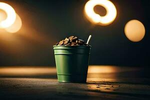 a cup of coffee with a straw. AI-Generated photo