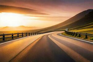 un largo la carretera con el Dom ajuste detrás él. generado por ai foto