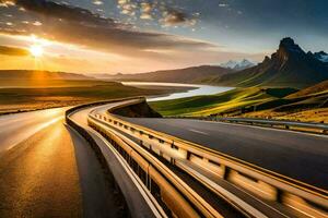 el Dom conjuntos terminado un la carretera en Islandia. generado por ai foto