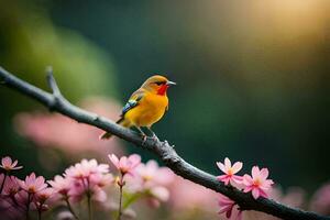 photo wallpaper the sun, flowers, bird, spring, the bird, spring, the bird,. AI-Generated