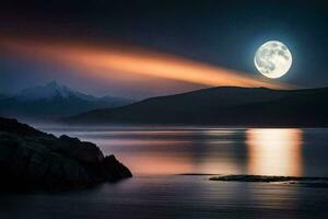 el Luna sube terminado el montañas y agua. generado por ai foto