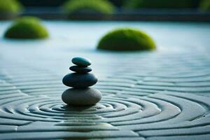 a stack of stones in a pond with water. AI-Generated photo