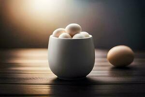 eggs in a cup on a wooden table. AI-Generated photo