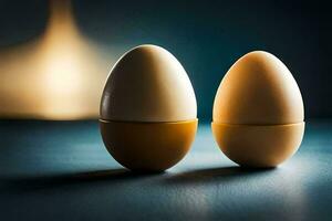 two eggs on a table. AI-Generated photo