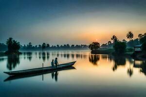 the boatman and the sunrise. AI-Generated photo