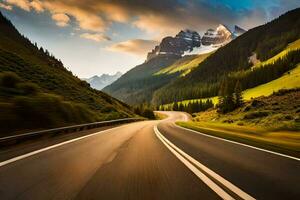 un la carretera en el montañas con montañas en el antecedentes. generado por ai foto