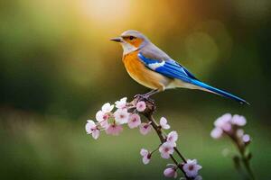 photo wallpaper the sun, flowers, bird, spring, the bird, spring, the bird,. AI-Generated