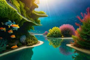 an underwater scene with fish and coral reefs. AI-Generated photo