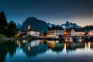 el hermosa pueblo de Altenburg a oscuridad. generado por ai foto